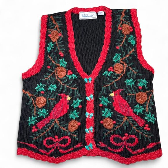 BellePointe Women’s Large Christmas Sweater Vest Black Red Cardinals Holiday - Picture 1 of 7